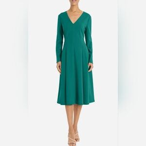 Maggy London Teal V-Neck Long Sleeve Midi Dress